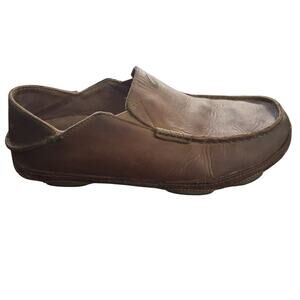 Olukai Shoes Men's Size 9 Brown Leather Loafers, Has Wear Casual Comfort